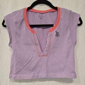 NWT Purple Cropped Top with Cherry Embroidery